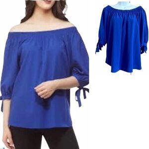 Nygard Blue Off-shoulder Blouse Medium Officecore Career Relaxed Fit Flowy